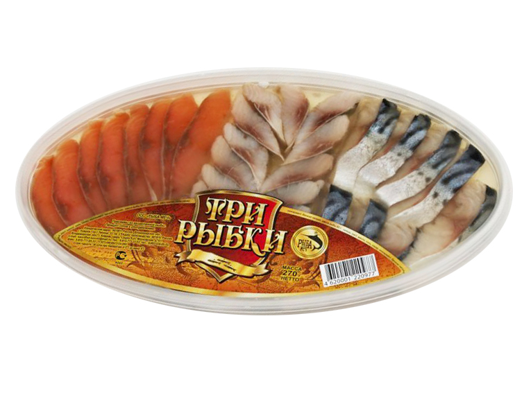 Ассорти "Три рыбки" филе кусочки в масле (скумбрия, горбуша, сельдь) 270 гр "Рыба Меч ООО"
