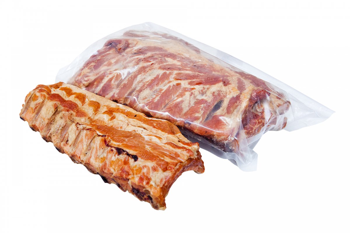 "Ребрышки Свиные" продукт деликатесный мясной из свинины в/к кат. Д вес.,в/у, "ПК "РОДНОЙ ПРОДУКТ"
