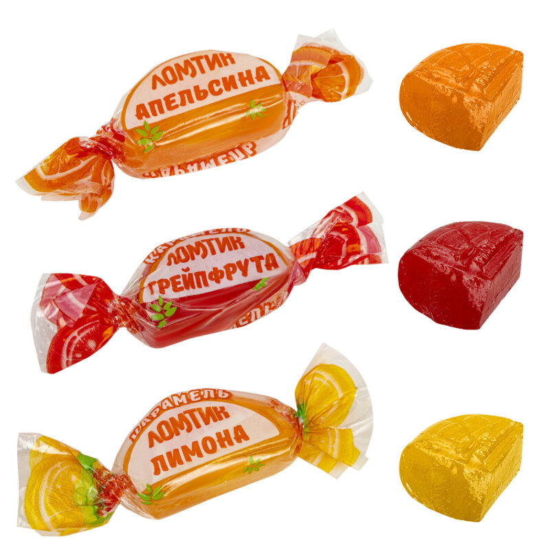 Карамель леденцовая "Ломтик" со вкусом апельсина/лимона/грейпфрута 500гр КДВ