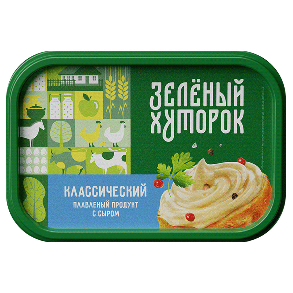 Продукт плавленый с сыром Классический, с беконом 50% 55% 350 гр. Зеленый хуторок