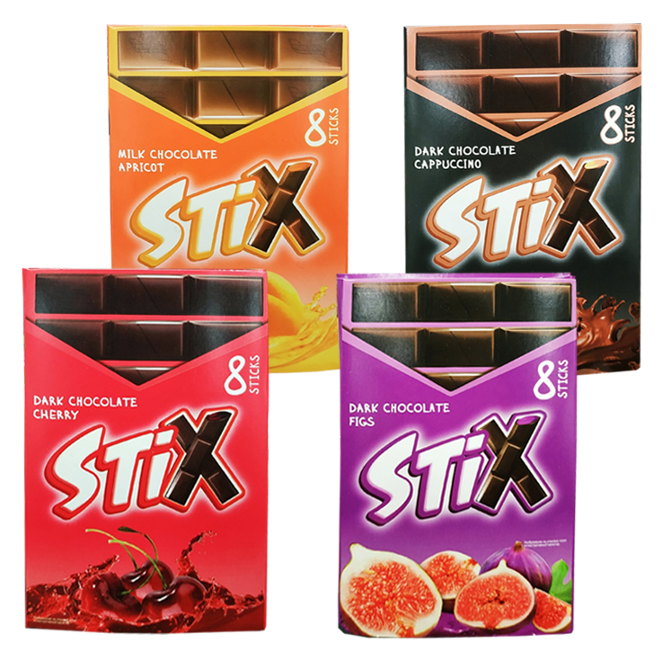 Шоколад темный/молочный Stix с начинкой 152гр