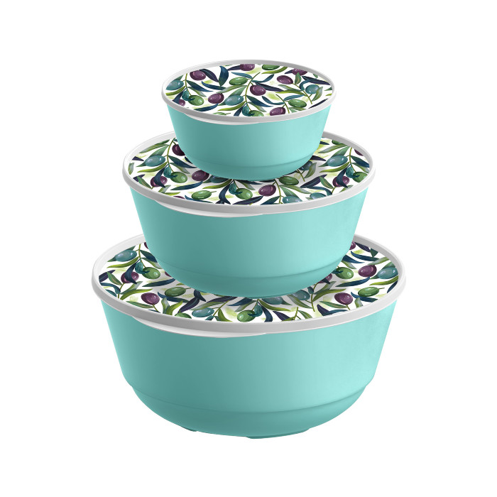 Набор мисок 3 шт. с крышками с декором (1л 2л 3л)