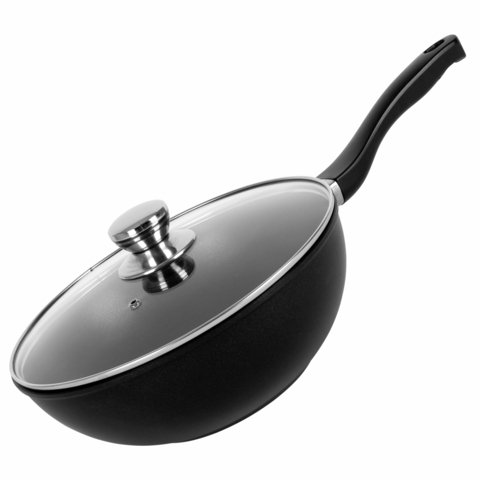 Сковорода ВОК с а/п 28 см с крышкой , высота 99 мм, литой алюм.