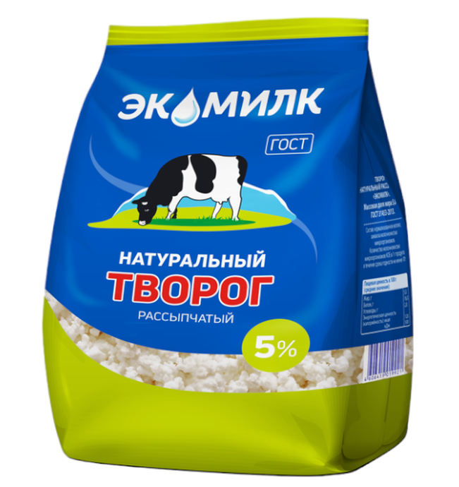 Творог ТМ Экомилк ГОСТ МДЖ 5% 350 г ЗАО Озерецкий Молочный Комбинат