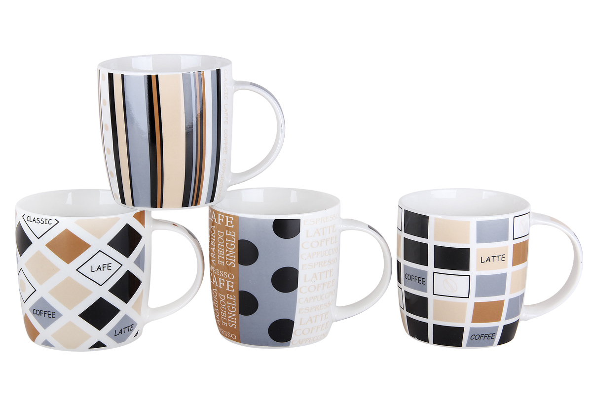 Кружка фарфор от 350 мл, микс дизайнов, многоцветная деколь