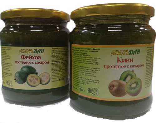Фрукты протертые с сахаром (фейхоа, киви) Адельдан 550 гр ст/б